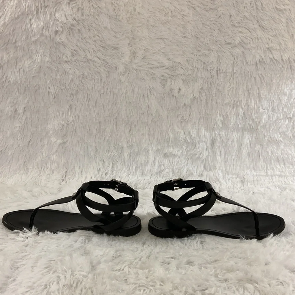 & OTHER STORIES WOMEN BLACK T FRONT GENUINE LEATHER ROMAN STYLE SANDALS.SIZE-7